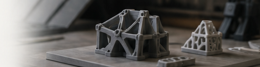 Printed production parts representing additive manufacturing context.