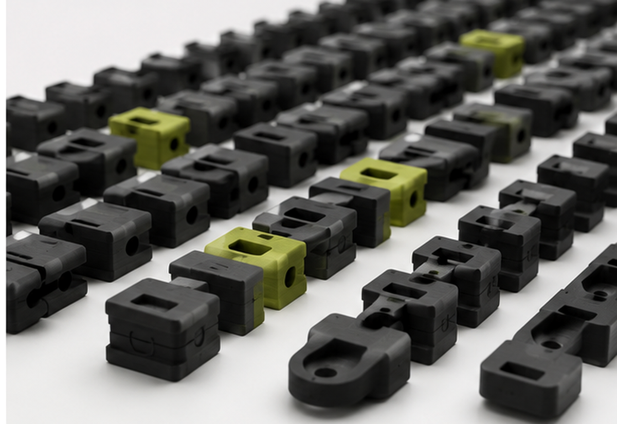 Repeatable rows of 3D printed components for small-batch production